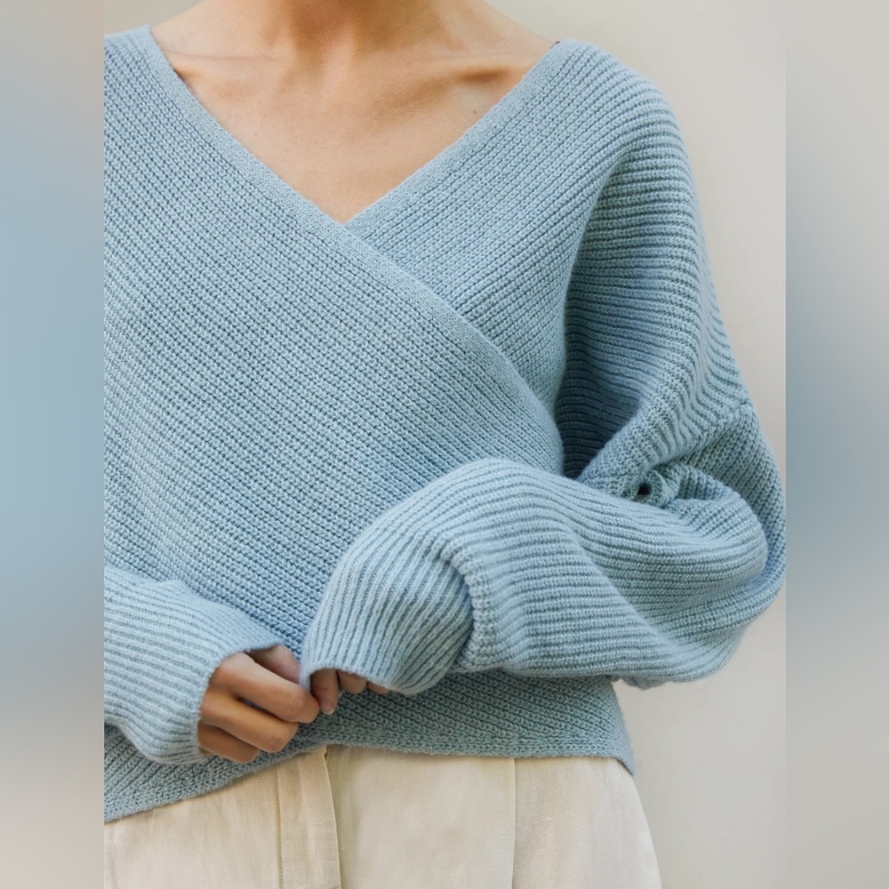 Oak + Fort Wrap Sweater in Misty Blue